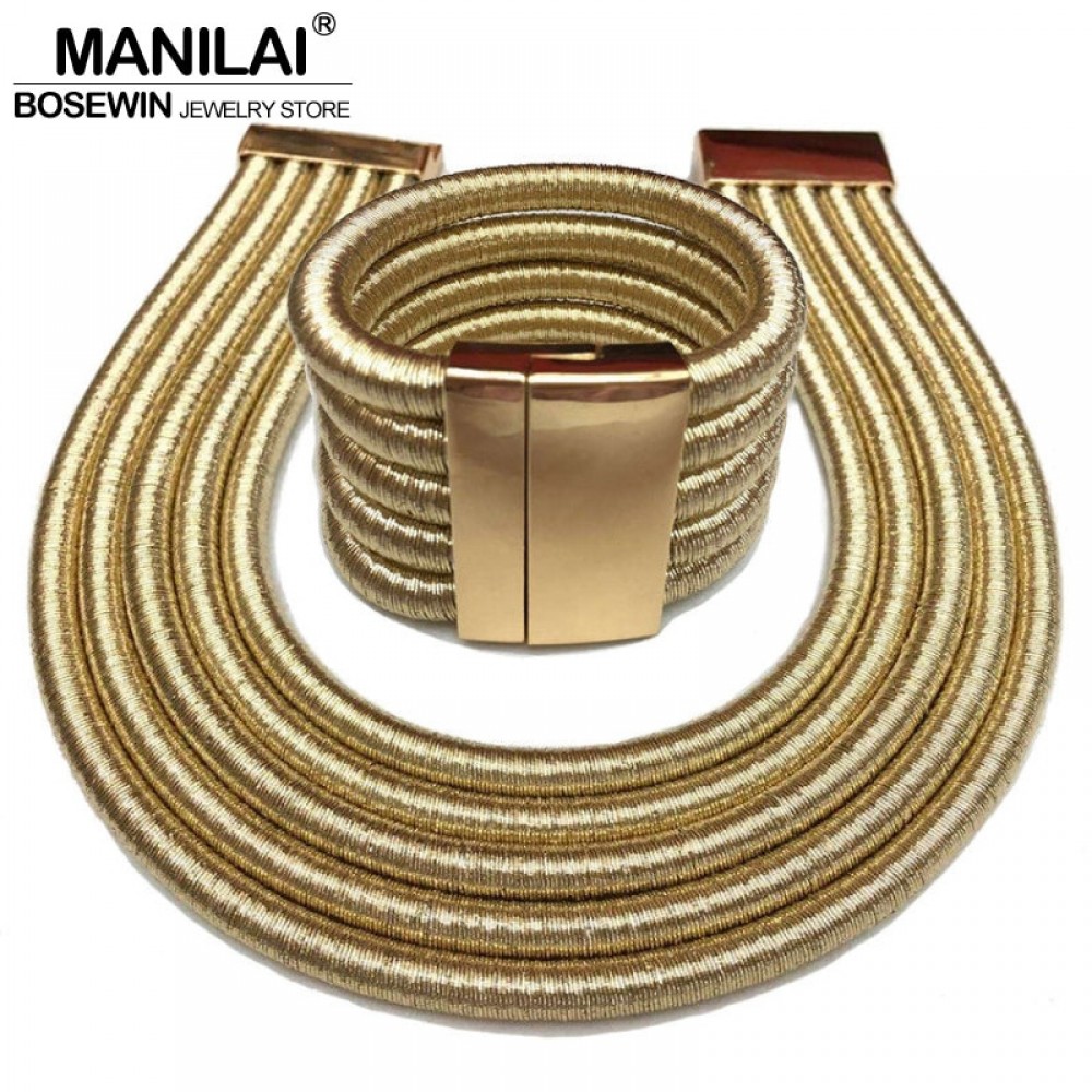 MANILAI Hot Boho Collar Necklace Jewelry Sets Fashion Magnetism Button Multilayer Choker Necklaces Bracelets Set Women Bijoux