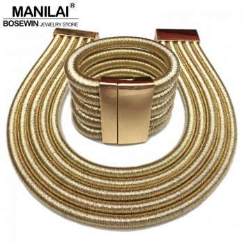 MANILAI Hot Boho Collar Necklace Jewelry Sets Fashion Magnetism Button Multilayer Choker Necklaces Bracelets Set Women Bijoux