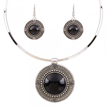 Round Collar Torques Necklace Set Earrings for Women Jewelry Set Red Stone Vintage Jewelry Sets Sieradenset Rood Taki Seti