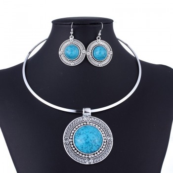 Round Collar Torques Necklace Set Earrings for Women Jewelry Set Red Stone Vintage Jewelry Sets Sieradenset Rood Taki Seti
