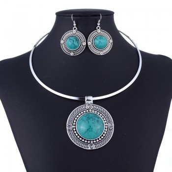 Round Collar Torques Necklace Set Earrings for Women Jewelry Set Red Stone Vintage Jewelry Sets Sieradenset Rood Taki Seti