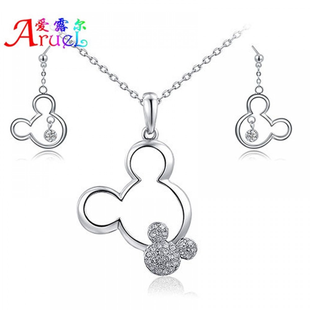 jewelry sets Gift Mickey Pendant Necklace Drop Earrings Austrian Crystal Fashion weeding necklaces Set For ensemble bijoux Women