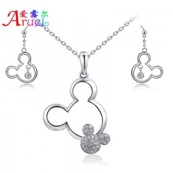 jewelry sets Gift Mickey Pendant Necklace Drop Earrings Austrian Crystal Fashion weeding necklaces Set For ensemble bijoux Women