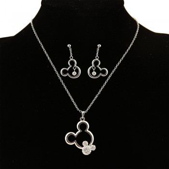 jewelry sets Gift Mickey Pendant Necklace Drop Earrings Austrian Crystal Fashion weeding necklaces Set For ensemble bijoux Women