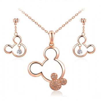 jewelry sets Gift Mickey Pendant Necklace Drop Earrings Austrian Crystal Fashion weeding necklaces Set For ensemble bijoux Women