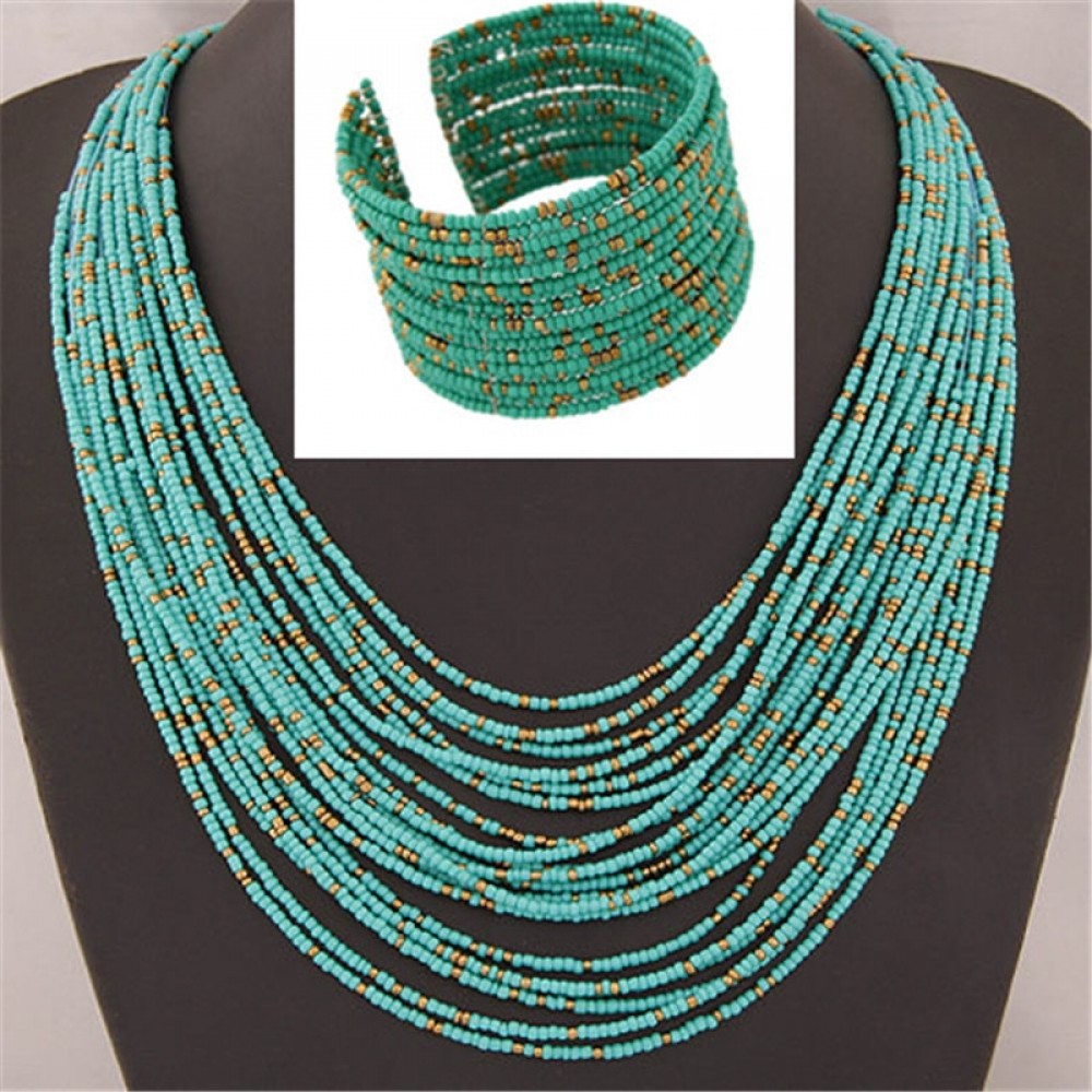 DIEZI African Acrylic Beads Jewelry Sets Bohemia Necklaces Bangles Women Fashion Statement Multilayer Necklace New Jewelry Set