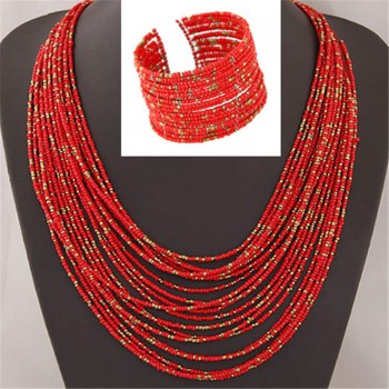 DIEZI African Acrylic Beads Jewelry Sets Bohemia Necklaces Bangles Women Fashion Statement Multilayer Necklace New Jewelry Set