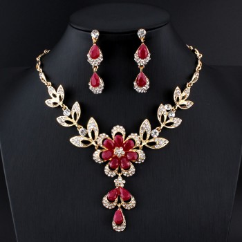 jiayijiaduo Hot African female costume Jewelry set for women Gold color Black Red Golde-color Necklace earrings set wedding