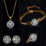 Top Quality Exquisite Women Wedding Necklace Earring Ring Jewelry Set silver plated silver Plated Zircon Crystal