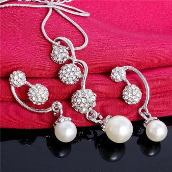 SHUANGR Wedding Jewelry Sets Full Crystal Ball Inlaid Rhinestones Imitation Pearl Earring/ Necklace Jewelry parure bijoux femme
