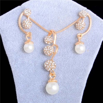 SHUANGR Wedding Jewelry Sets Full Crystal Ball Inlaid Rhinestones Imitation Pearl Earring/ Necklace Jewelry parure bijoux femme