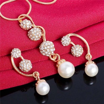 SHUANGR Wedding Jewelry Sets Full Crystal Ball Inlaid Rhinestones Imitation Pearl Earring/ Necklace Jewelry parure bijoux femme