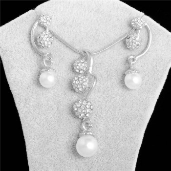 SHUANGR Wedding Jewelry Sets Full Crystal Ball Inlaid Rhinestones Imitation Pearl Earring/ Necklace Jewelry parure bijoux femme