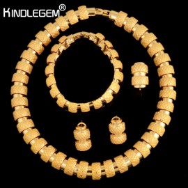 Kindlegem New Statement Choker Necklace Earrings Bracelet Ring Set For Women Party Daily High Quality Fashion Gold Color Jewelry