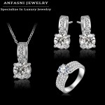 ANFASNI New Arrival Wedding Jewelry Set Silver Color Cubic Zircon Necklace/Earring/Ring Set Choose Size For Ring CST0022-B