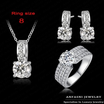 ANFASNI New Arrival Wedding Jewelry Set Silver Color Cubic Zircon Necklace/Earring/Ring Set Choose Size For Ring CST0022-B