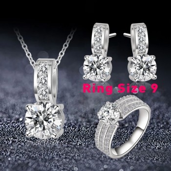 ANFASNI New Arrival Wedding Jewelry Set Silver Color Cubic Zircon Necklace/Earring/Ring Set Choose Size For Ring CST0022-B