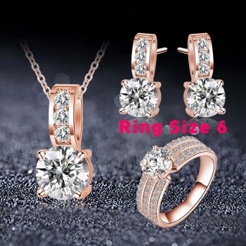 ANFASNI New Arrival Wedding Jewelry Set Silver Color Cubic Zircon Necklace/Earring/Ring Set Choose Size For Ring CST0022-B