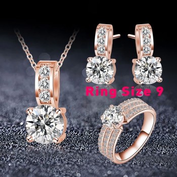 ANFASNI New Arrival Wedding Jewelry Set Silver Color Cubic Zircon Necklace/Earring/Ring Set Choose Size For Ring CST0022-B