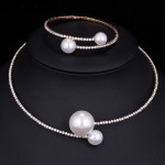 Fashion Women Simple Simulated Pearl Bridal Jewelry Sets Crystal Wedding Necklace+Bracelet Set KQS8