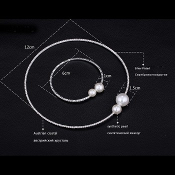 Fashion Women Simple Simulated Pearl Bridal Jewelry Sets Crystal Wedding Necklace+Bracelet Set KQS8