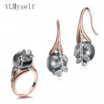 Big discount sale Earrings ring sets Rose gold plate pave grey pearl amp; cubic zircon Wholesale jewelry set for women