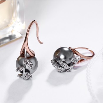 Big discount sale Earrings ring sets Rose gold plate pave grey pearl amp; cubic zircon Wholesale jewelry set for women