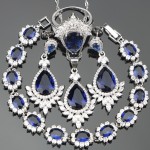 Drop Dark Blue Cubic Zirconia Silver 925 Costume Jewelry Sets For Women Earrings/Rings/Pendant/Necklace/Bracelets Free Gift  Box