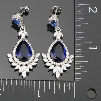 Drop Dark Blue Cubic Zirconia Silver 925 Costume Jewelry Sets For Women Earrings/Rings/Pendant/Necklace/Bracelets Free Gift  Box