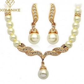 Charming Bride Simulated Pearl Jewelry Set Crystal Pendant Necklaces Earring Sets Fashion Jewelry Accessory Maxi Necklace XY-N2