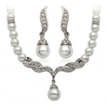 Charming Bride Simulated Pearl Jewelry Set Crystal Pendant Necklaces Earring Sets Fashion Jewelry Accessory Maxi Necklace XY-N2