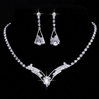 Silver Wedding Jewelry Sets Decoration Crystal Flower Bridal Jewelry Set For Women Heart Choker Necklace Earring Imitation Pearl