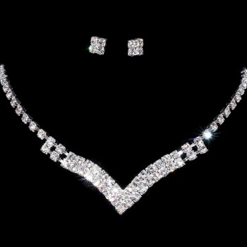 Silver Wedding Jewelry Sets Decoration Crystal Flower Bridal Jewelry Set For Women Heart Choker Necklace Earring Imitation Pearl