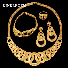 Kindlegem Luxury Parure Bijoux Femme Dubai Gold Geometric Big Necklace Sets Fashion Indian African Jewelry Sets For Women