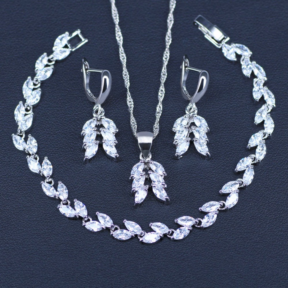 White Crystal Bridal Silver 925 Jewelry Sets Women Pendantamp;Necklaceamp;Bracelets Ring Earrings With Natural Stones Bracelets