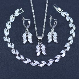 White Crystal Bridal Silver 925 Jewelry Sets Women Pendantamp;Necklaceamp;Bracelets Ring Earrings With Natural Stones Bracelets