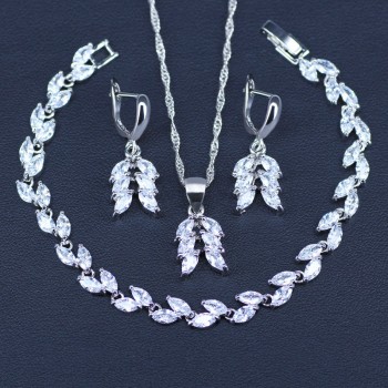 White Crystal Bridal Silver 925 Jewelry Sets Women Pendantamp;Necklaceamp;Bracelets Ring Earrings With Natural Stones Bracelets