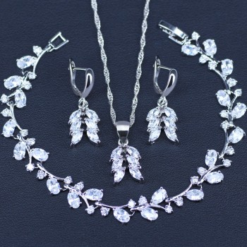 White Crystal Bridal Silver 925 Jewelry Sets Women Pendantamp;Necklaceamp;Bracelets Ring Earrings With Natural Stones Bracelets