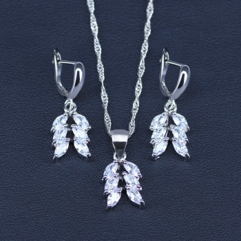 White Crystal Bridal Silver 925 Jewelry Sets Women Pendantamp;Necklaceamp;Bracelets Ring Earrings With Natural Stones Bracelets
