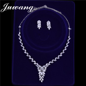 JUWANG 2018 Luxury Sparkly Bridal Jewelry Sets for Woman AAA Cubic Zirconia  Wedding Necklace and Drop Earrings Sets Jewelry
