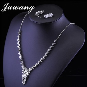 JUWANG 2018 Luxury Sparkly Bridal Jewelry Sets for Woman AAA Cubic Zirconia  Wedding Necklace and Drop Earrings Sets Jewelry