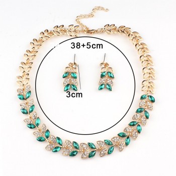 jiayijiaduo New Wedding Jewelry Sets for Charming Women Dresses Dating Accessories Green Glass Crystal Necklace Earrings Sets