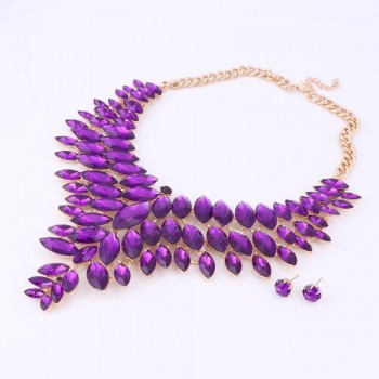 6Colors African Bead Jewelry Sets Wedding Necklace Womens Jewellery Set Gold Color Crystal Necklace And Earrings