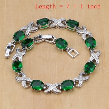 Silver 925 Jewelry Green Created Emerald White CZ Jewelry Sets Women Earrings/Pendant/Necklace/Rings/Bracelet