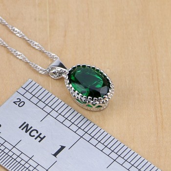 Silver 925 Jewelry Green Created Emerald White CZ Jewelry Sets Women Earrings/Pendant/Necklace/Rings/Bracelet