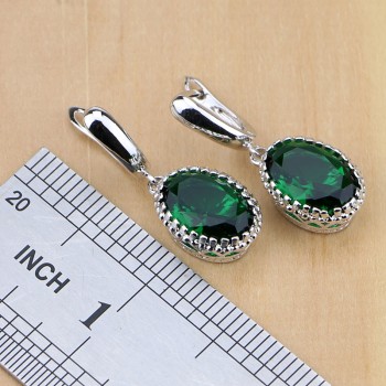 Silver 925 Jewelry Green Created Emerald White CZ Jewelry Sets Women Earrings/Pendant/Necklace/Rings/Bracelet