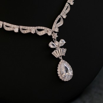 ASNORA 3pcs Cubic Zirconia Jewelry Sets Princess Bridal Wedding Crown Tiara Ornaments Necklace
