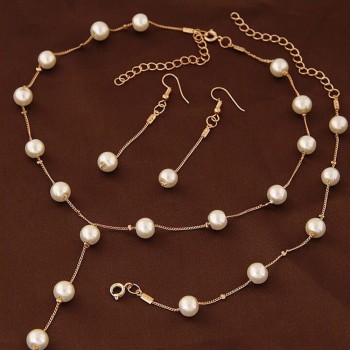 XIYANIKE Fashion Gold Bridal Jewelry Sets Simulated Pearl Wedding Tassel Earrings Necklace Party Beads Bracelet Accessories N334