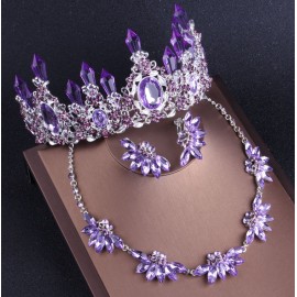 Noble Purple Crystal Bridal Jewelry Sets Necklaces Earrings Crown Tiaras Set African Beads Jewelry Set Wedding Dress Accessories
