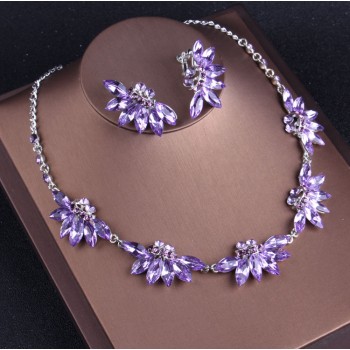 Noble Purple Crystal Bridal Jewelry Sets Necklaces Earrings Crown Tiaras Set African Beads Jewelry Set Wedding Dress Accessories